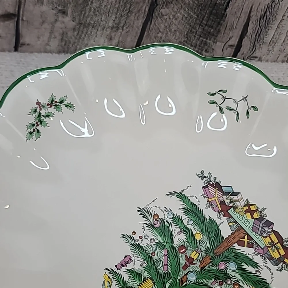 Spode Christmas Tree Mint Vintage Collectible Large Scallop/Fluted Oval Platter